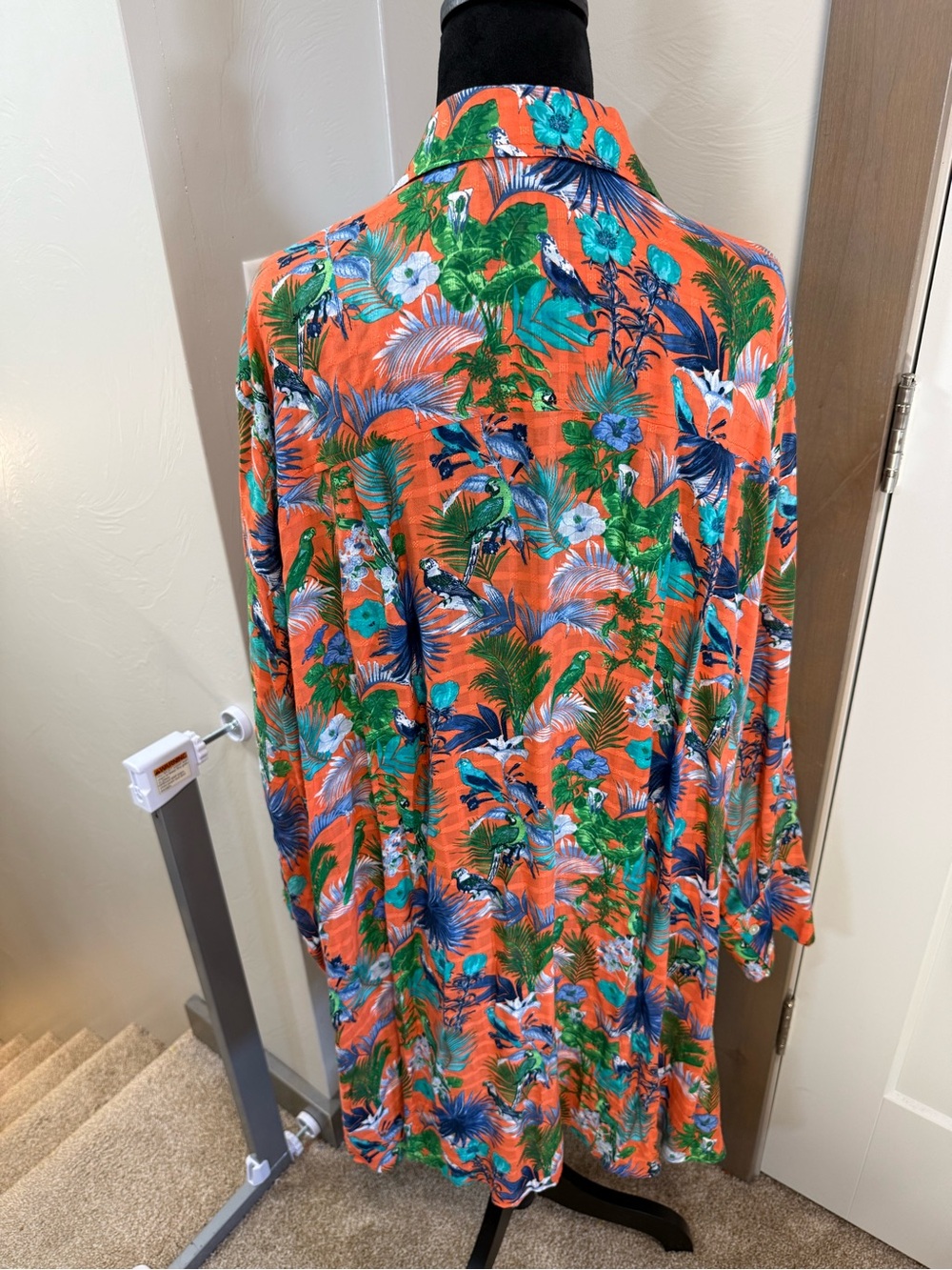 Jane & Delancey Orange Tropical Print Button Down Cardigan Duster Blouse 1X - Picture 3 of 7